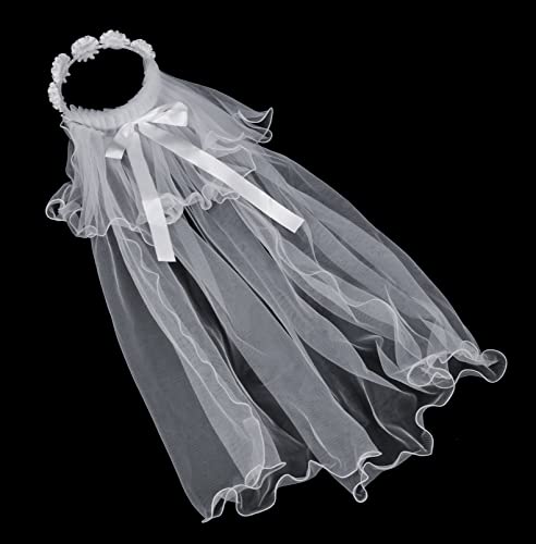 Girls First Communion Veil Two Layers White Flower Headband Flower Girl Floral Crown4