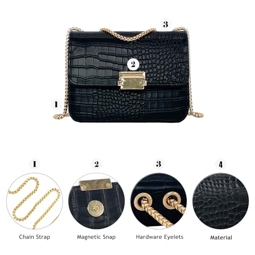 Mini Crocodile Pattern Shoulder Bags for Women with Chain Strap,Small Purses for Women with Flap Closure4