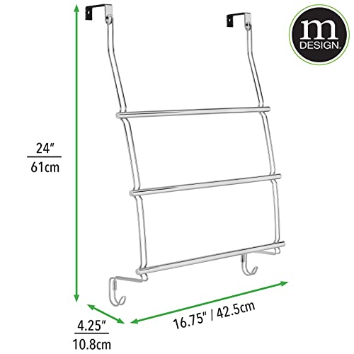 Mdesign Adjustable Metal Over Door Towel Rack Holder For Shower And Bath, 3 Tier Rod Hanger With 2 Hooks For Bathroom - Hang Towel, Blanket, Washcloths, Loofahs, Sponges On Back Of Door - Chrome #TOP6