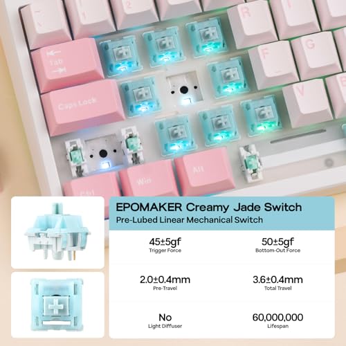 Image of EPOMAKER TH108 Full Size Mechanical Keyboard, Wireless Gaming Keyboard with 10000mAh Battery, Creamy Gasket, 108 Keys, Hot Swap, Custom Driver, RGB Backlight (Pink, Creamy Jade)
