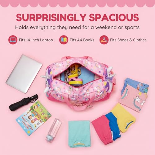 Image of Kids 3D Print Duffel Bag - Boys Travel, School & Sports Bag (Unicorn Pink)
