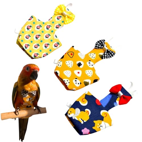 3PCS Bird Diaper with Adjustable Shoulder Strap Washable Parrot Diapers Reusable Bird Flight Suit Nappies Protective Breathable Nappy Clothes for