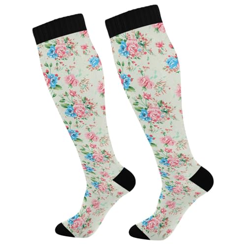 Wassud Floral Pattern (2) Compression Socks for Women and Men 20-30 mmHg Knee High Socks for Nurses Travel Socks 2 Pair