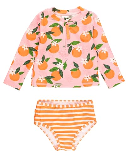 Image of RuffleButts Baby /Toddler Girls Rash Guard 2-Piece Swimsuit Set - Long Sleeve Bikini with UPF 50+ Sun Protection