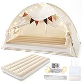 GliCraft Inflatable Toddler Travel Bed with Tent, Portable Kids Air Mattress with Stars Lights & Flags, Ideal for Home, Traveling, Camping, Electric Pump is Not Included