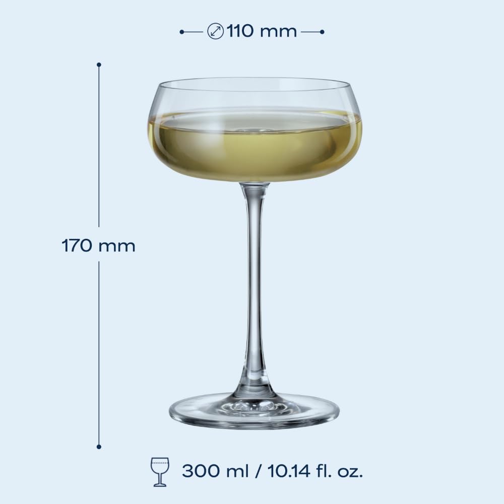 Crystal Bohemia Cocktailgläser - 6er Set, je 300 ml, spülmaschinenfest, kratzfest & langlebig - Luxuriöse Gläser aus Kristallglas - Ideal für Cocktails, Longdrinks & stilvolle Anlässe