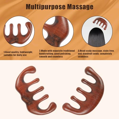 Peines de madera natural 2 piezas, masajeadores para cabello miniatura 3