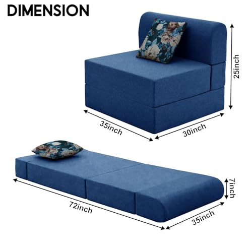 Image of Convertible 3 * 6 Single Seater Sofa Cum Bed | Foldable Sofa Bed for Apartments & Studio Rooms (Color Blue, COMFORTMAX)