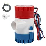 Pompa di sentina, 12 V, 1100 GPH, pompa sommersa non automatica, con tubo φ29 mm, tubo grigio da 2 m, 2 fascette stringitubo per yacht, barche marine, roulotte, giardino all'aperto