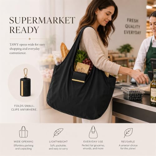 Generic Foldable Tote Purse with Keychain, Black - Image 5