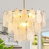 KELUOLY Modern Gold Chandelier Lighting, D23.6 Inch Creative Cloud Glass Pendant Ceiling Fixture Lamp, 3 Tier Round Crystal Glass Chandelier, 9-Light for Living Room Bedroom Dining Room (E12)