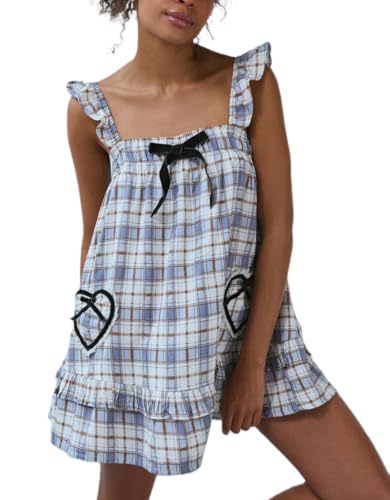 Image of Women Y2K Tie Shoulder Mini Dress Bow Babydoll Ruffle Short Dress Summer Boho Floral Flowy Beach Sundress