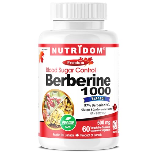 Nutridom Berberine HCL 500mg (60 Count) Supports Glucose Metabolism & Cardiovascular Health - Contains 97% Berberine HCL, Non-GMO, Vegan, Gluten-free, Soy-free & Dairy-free