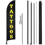 CroBlissful Tattoos Feather Flag Tattoos Advertising Banner 12 ft x 2.5 ft Tall Swooper Flag Sign for Business Events Promotion and Advertising with Pole Kit and Ground Stake
