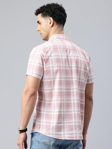 Image of Majestic Man Men Slim Fit Pure Cotton Checkred Half Sleeve Casual Shirt