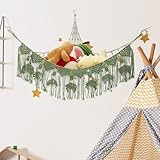 Multifonction : hamac en peluche avec pompons en forme de feuilles de style bohème ; anneaux de suspension en bois et perles ; non seulement un organisateur de rangement pour jouets pour salle de jeux, chambre, crèche, jardin d'enfants, chambre de filles et de garçons, mais aussi une décoration de chambre unique ; plusieurs couleurs au choix