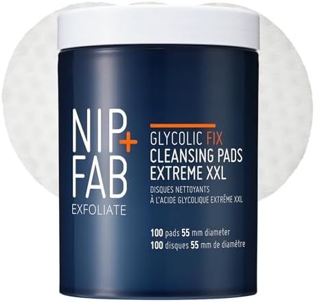 Nip + Fab Glycolic Fix Night Pads Extreme XXL (100 Count) – 5% Glycolic Acid Exfoliating Face Pads with Salicylic Acid – Resurfacing AHA BHA Chemical Peel for Blemishes & Texture