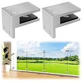 LukLoy 2 Pack Wall to Glass Clamp, Brushed 304 Stainless Steel Glass Railing Clamp for 5/16" to 1/2" (8-12.7mm) Thick Panels, No Drill Brakcet Clips for Balustrade Railing Pool Fence (2, F Shape)