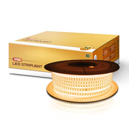 Image of wipro Garnet LED Strip Light| 120 LEDs /mtr | Warm White | IP65-Waterproof | Flexible Rope Light for Outdoor & Indoor Decoration for Diwali, Christmas|Strip for Balcony|Pack of 2, 50 Meters