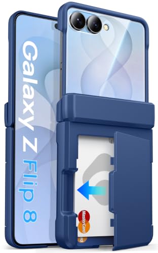 Image of ASAFCASE for Samsung Galaxy Z Flip 8 Wallet Case with Hinge Protector, Blue | Card Holder (2-3 Cards), Outer Screen Protector, Military Drop Protection, Rugged Protective Phone Case for Samsung Flip 8