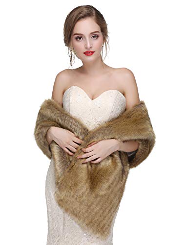 Teyglen Bridal Faux Fur Wrap Wedding Winter Fur Wrap Shawls with Brooch  Long Fur Stole Collar Scarf for Women Evening Party - Product Details