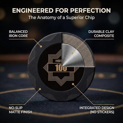 image for HEITOK 500 Pcs Poker Chip Set 14 Gram Clay Composite Heavyweight Casin