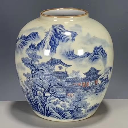 青と白の山水画 陶磁器 花瓶 丸型 染付山水瓢箪型花瓶 | 青と白の山水画 陶磁器 花瓶 丸型 染付山水瓢箪型花瓶 |