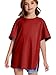 CharmWM Girls Fashion T Shirts Raw Hem Oversized Summer T Shirt Short Sleeve Tops Tees Shirt 5-14 Years Red