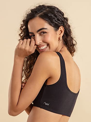 Image of NYKD NYB158 Non Wired & Full Coverage Square Neckline Slip On Bra for Women | Breathable Cotton Stretch Fabric with Disappearing Neckline & Visible Side Shaper Panel | Ideal for Everyday Wear