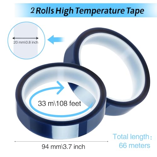 Svalor 20mmx33 Meter Blaues Wärmeband, 2 Rollen Hochtemperatur Klebeband, Elektriker Klebeband, Selbstklebend PET Klebeband, Wärmeband für Sublimation, Hitzebeständiges Klebeband, für Elektronik, DIY
