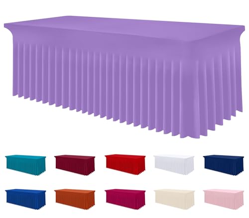 Image of Smiry Spandex Elastic Fitted Table Cloth Skirt for 6FT Rectangle Table | Stretch Washable Table Cloth, Banquet Table Cover for Wedding, Party, Indoor & Trade Shows, (Lavender, 72Lx30Wx30H)