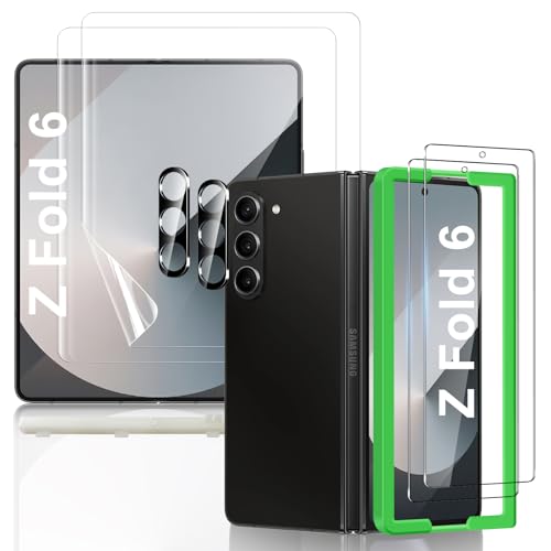 JEHOO for Samsung Galaxy Z Fold 6 Screen Protector [2+2+2 Pack] Inner Soft TPU + Front Tempered Glass + Camera Lens Protector with Upgrade Alignment Tool Bubble Proof