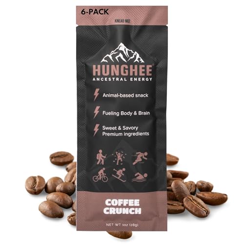 Hunghee Ancestral Energy Coffee Crunch Pack | Organic Grass-Fed Ghee & Raw Honey Blend | Animal-Based Energy Boost for Athletes | Hiking, Cycling, Running, Backpacking | Healthy Snack (Pack of 6)