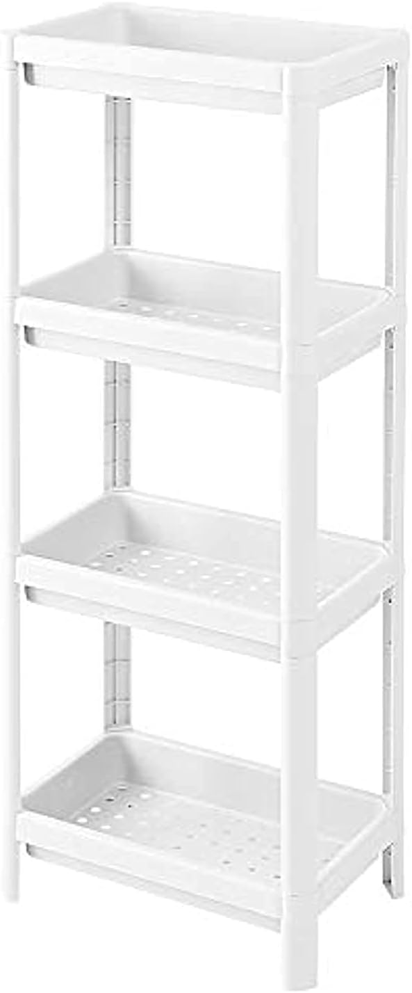 AMERTEER Shower Caddy Corner Rust Proof Shelf Kitchen Bathroom Storage Unit 4 Tiers WHITE, LNKO3609_A