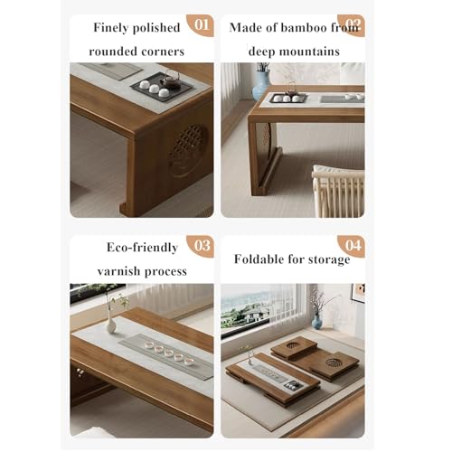 Table basse pliable en bambou massif Nan avec sculptures traditionnelles