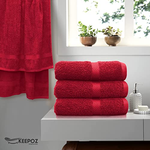 Keepoz 100% Cotton 27" X 54" (4 Pack) Bath Towels - Hand Towels - Cotton Towels - Super Soft Cotton Ring Spun, Super Absorbent (Red, 4 Pc Bath Towels) #TOP4