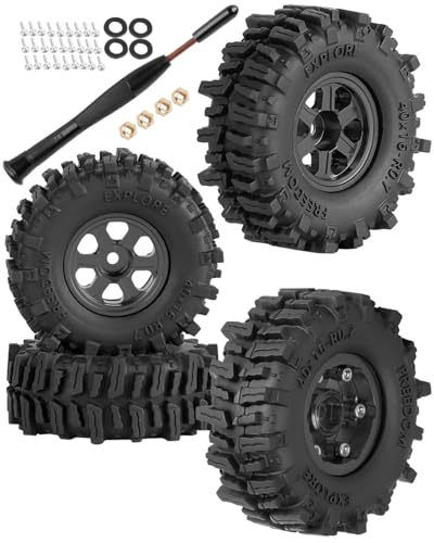 ARRCat 0.7 Beadlock Wheels Tires for 1/30 SCX30 1/32 Red cat Ascent-32 RC Crawler Car,RC Off Road Buggy Rally Truck Wheels and Tires,Aluminum Rings Deep Dish Wheel Rims & Rubber Tires,Black(4Pcs)