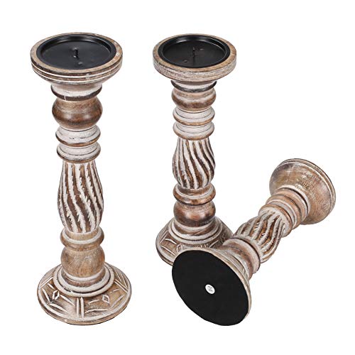 Wooden Candle Holders Set Of 3, (Colour - Natural Finish, Size -14",12",10") Wood Candal Holder, Wooden Candle Holder, Unity Candle Holders, Rounded Turned Colums, Country Style Idle Gift For Wedding #TOP3