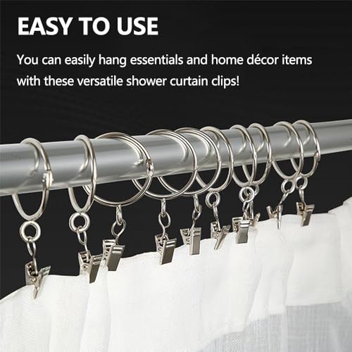 100 Stück Vorhang Clips mit Haken,Edelstahl Kleine Gardinen Klammern,18 x 9 mm Vorhang Clips Metall,Gardinen Clips,Vorhang Klammern,Vorhangclips für Vorhänge,Fotos und Licht,Duschvorhang,Silber