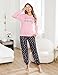 Bresdk Schlafanzug Damen Lang Pyjama Set Baumwolle Winter Langarm Schlafanzüge Kuschelig Hausanzug Rosa L