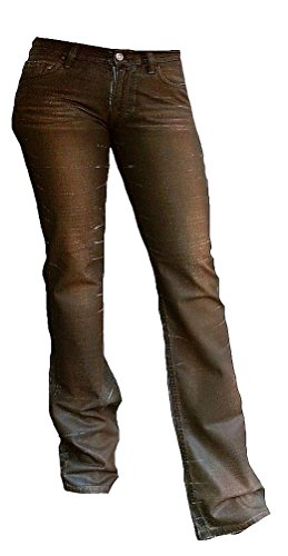 Fornarina Jean pour femme marron effet cuir ciré effet usé vintage Rock Star Pantalon bootcut - Marron - 26 W/34 L Cover