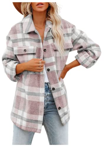 Mantel Damen Kariertes Jacke Knöpfen Langarm Oversize Bluse Herbst Winter...