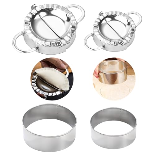 4 Piezas Molde Empanadillas, Moldes Bola de Masa, Dumpling Maker, Máquina para Hacer Empanadillas, Raviolis Molde, Acero Inoxidable, Accesorios de Cocina (Grande 95 mm, Pequeño 75 mm)