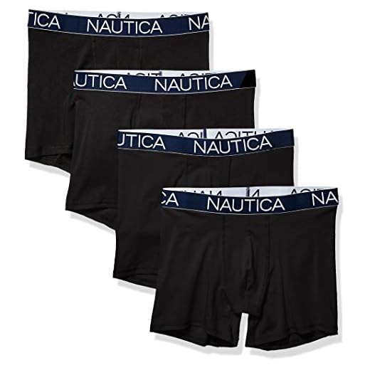 Nautica Men's Cotton Stretch 4 Pack Boxer Brief, Black, Medium