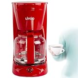 Cafetière rouge avec verseuse en verre pour 15 tasses Fonction maintien au chaud (machine à café, cuillère à café, arrêt automatique, indicateur de niveau d'eau, 950 W)