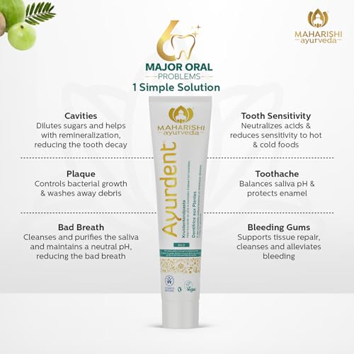 Maharishi Ayurveda Ayurdent Mild Herbal Ayurvedic Toothpaste - All Natural | 21 Ayurvedic herbs| Whitens & Strengthens Teeth | Helps fight Plaque, Tartar, Cavity, & Bad Breath| 75 ML Pack of 4