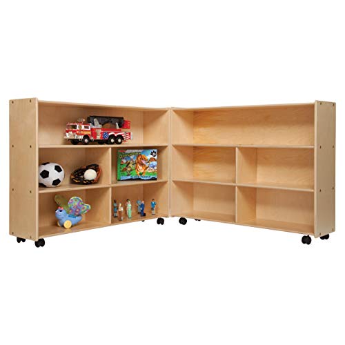 Contender Mobile Folding Supersized Toy Organizer, Bookcase, Craft & Supplies Storage Unit For Classroom, Daycare, Home In Natural Wood Finish #TOP2