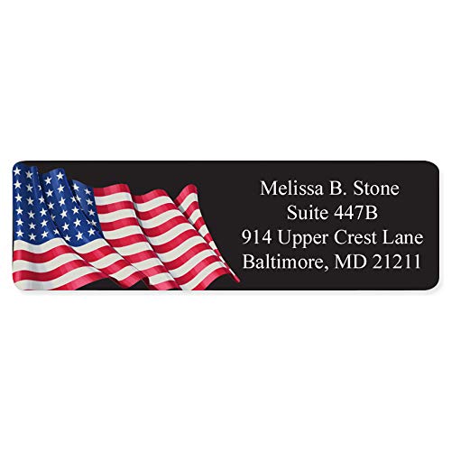 Metallic Prismatic American Flag Rolled Address Labels with Elegant Plastic Dispenser