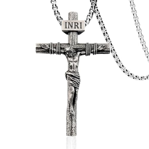 Crucifix Cross Necklace for Men and Women with Exquisite Jesus Pendant and Stainless Steel Chain 16-30 Inch