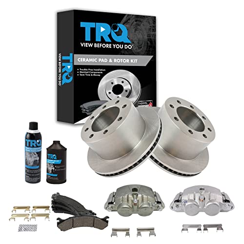 Image of TRQ Rear Ceramic Brake Pad Rotor & Caliper Kit w /Chemicals Compatible with GM Dually Truck